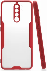 Xiaomi Redmi Note 8 Pro Kılıf Kamera Lens Korumalı Arkası Şeffaf Silikon Kapak - Kırmızı