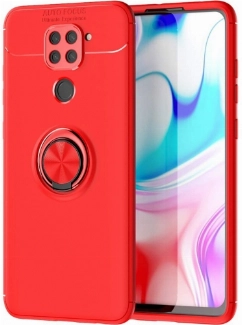 Xiaomi Redmi Note 9 Kılıf Renkli Silikon Yüzüklü Standlı Auto Focus Ravel Kapak - Kırmızı