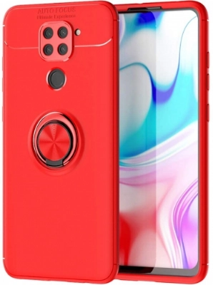 Xiaomi Redmi Note 9 Kılıf Renkli Silikon Yüzüklü Standlı Auto Focus Ravel Kapak - Kırmızı