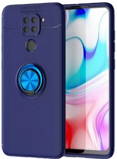 Xiaomi Redmi Note 9 Kılıf Renkli Silikon Yüzüklü Standlı Auto Focus Ravel Kapak - Lacivert