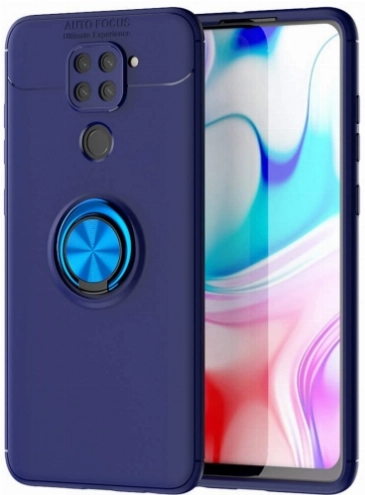 Xiaomi Redmi Note 9 Kılıf Renkli Silikon Yüzüklü Standlı Auto Focus Ravel Kapak - Lacivert