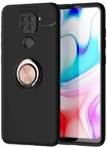 Xiaomi Redmi Note 9 Kılıf Renkli Silikon Yüzüklü Standlı Auto Focus Ravel Kapak - Rose Gold