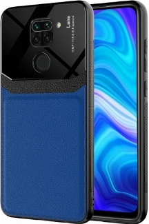 Xiaomi Redmi Note 9 Kılıf Deri Görünümlü Emiks Kapak - Mavi