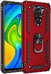 Xiaomi Redmi Note 9 Kılıf Silikon Zırhlı Standlı Yüzüklü Mıknatıslı Tank Kapak - Kırmızı