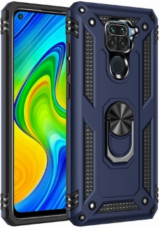 Xiaomi Redmi Note 9 Kılıf Silikon Zırhlı Standlı Yüzüklü Mıknatıslı Tank Kapak - Lacivert