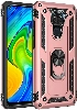 Xiaomi Redmi Note 9 Kılıf Silikon Zırhlı Standlı Yüzüklü Mıknatıslı Tank Kapak - Rose Gold