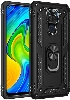 Xiaomi Redmi Note 9 Kılıf Silikon Zırhlı Standlı Yüzüklü Mıknatıslı Tank Kapak - Siyah