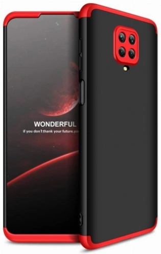 Xiaomi Redmi Note 9 Pro Kılıf 3 Parçalı 360 Tam Korumalı Rubber AYS Kapak  - Kırmızı - Siyah