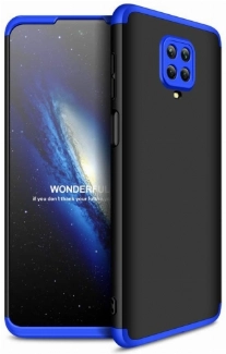 Xiaomi Redmi Note 9 Pro Kılıf 3 Parçalı 360 Tam Korumalı Rubber AYS Kapak - Mavi - Siyah