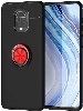 Xiaomi Redmi Note 9 Pro Kılıf Renkli Silikon Yüzüklü Standlı Auto Focus Ravel Kapak - Kırmızı - Siyah