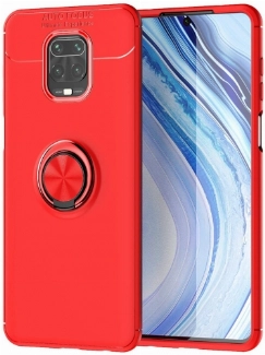 Xiaomi Redmi Note 9 Pro Kılıf Renkli Silikon Yüzüklü Standlı Auto Focus Ravel Kapak - Kırmızı