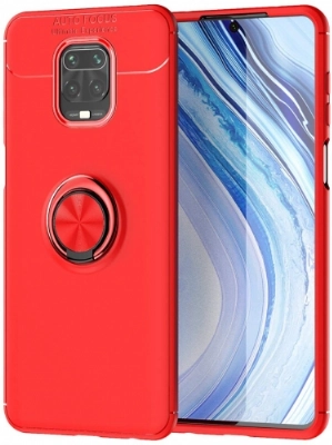 Xiaomi Redmi Note 9 Pro Kılıf Renkli Silikon Yüzüklü Standlı Auto Focus Ravel Kapak - Kırmızı