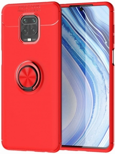 Xiaomi Redmi Note 9 Pro Kılıf Renkli Silikon Yüzüklü Standlı Auto Focus Ravel Kapak - Kırmızı