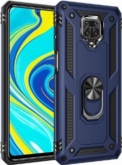 Xiaomi Redmi Note 9 Pro Kılıf Silikon Zırhlı Standlı Yüzüklü Mıknatıslı Tank Kapak - Lacivert