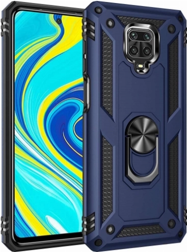 Xiaomi Redmi Note 9 Pro Kılıf Silikon Zırhlı Standlı Yüzüklü Mıknatıslı Tank Kapak - Lacivert