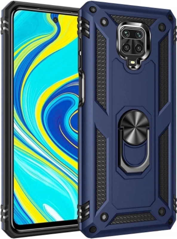 Xiaomi Redmi Note 9 Pro Kılıf Silikon Zırhlı Standlı Yüzüklü Mıknatıslı Tank Kapak - Lacivert