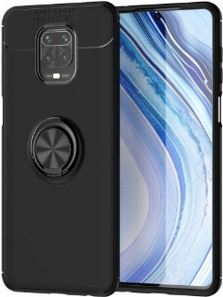 Xiaomi Redmi Note 9s Kılıf Renkli Silikon Yüzüklü Standlı Auto Focus Ravel Kapak - Siyah