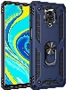 Xiaomi Redmi Note 9s Kılıf Silikon Zırhlı Standlı Yüzüklü Mıknatıslı Tank Kapak - Lacivert