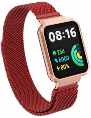 Xiaomi Redmi Watch 2 Lite Metal Örgülü Mıknatıslı Kordon KRD-58 - Kırmızı