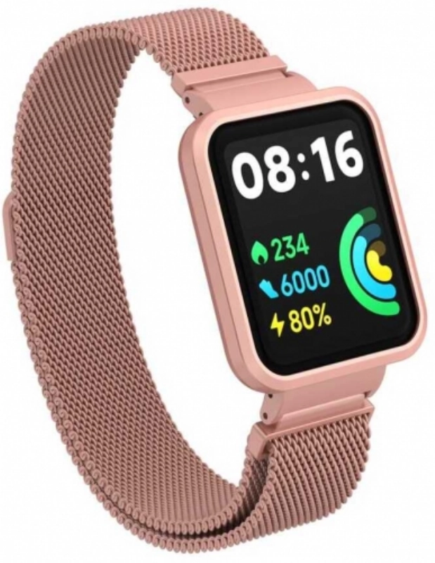 Xiaomi Redmi Watch 2 Lite Metal Örgülü Mıknatıslı Kordon KRD-58 - Pembe Açık