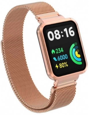 Xiaomi Redmi Watch 2 Lite Metal Örgülü Mıknatıslı Kordon KRD-58 - Rose Gold