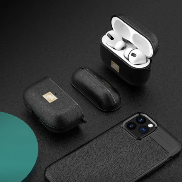 Zore Apple Airpods Pro Kılıf Deri Tasarımlı Silikon Kapak - Siyah