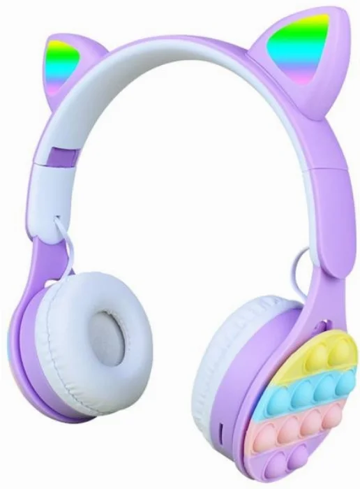 Zore B30 RGB Led Işıklı Kedi Kulağı Band Tasarımı Ayarlanabilir Katlanabilir Kulak Üstü Bluetooth Kulaklık - Pembe