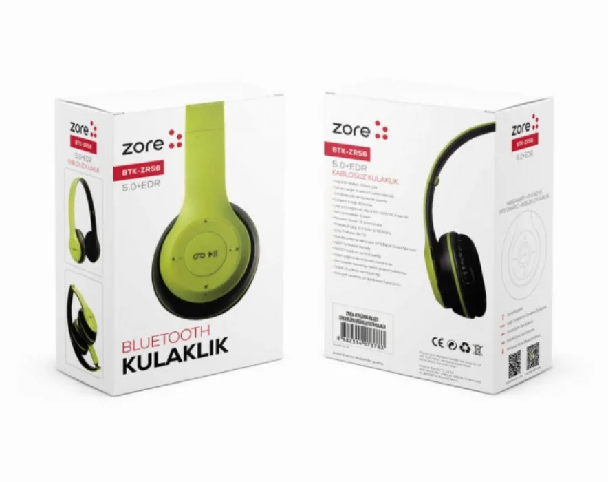 Zore BTK-ZR56 Kablosuz Bluetooth 5.0 Kulaklık SD Kart Radyo Modlu Kulaküstü - Yeşil