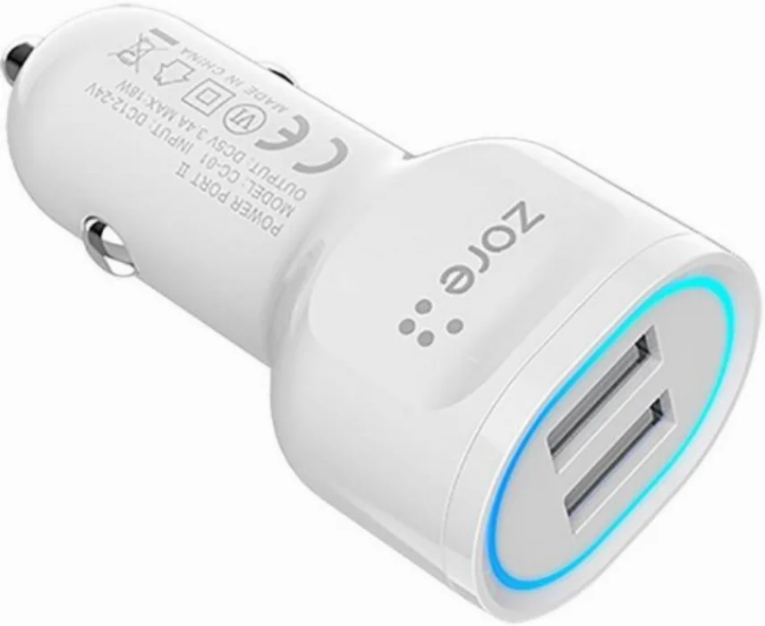 Zore CC-01 Hızlı Şarj Özellikli LED Işıklı Dual USB Araç Şarj Başlığı 18W