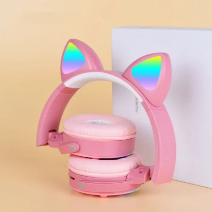 Zore CXT-950 RGB Led Işıklı Kedi Kulağı Band Tasarımı Ayarlanabilir Katlanabilir Kulak Üstü Bluetooth Kulaklık - Kırmızı