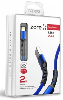 Zore LS64 Lightning USB Hızlı Şarj Data Kablosu 2m - Mavi