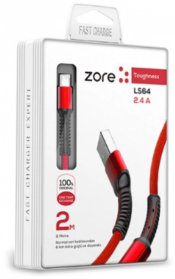 Zore LS64 Micro USB Hızlı Şarj Data Kablosu 2m - Kırmızı