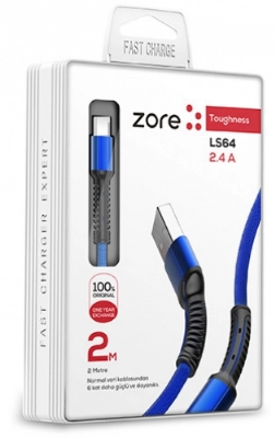 Zore LS64 Micro USB Hızlı Şarj Data Kablosu 2m - Mavi