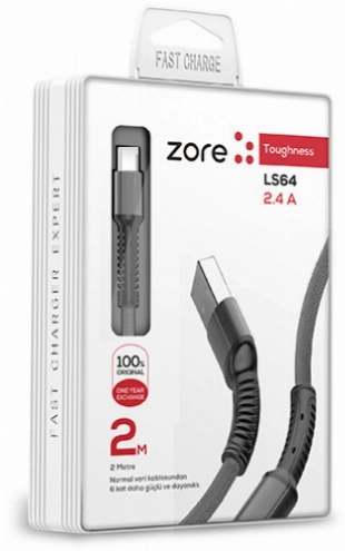 Zore LS64 Micro USB Hızlı Şarj Data Kablosu 2m - Siyah