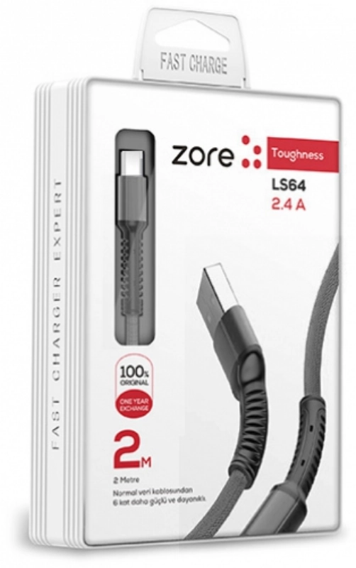 Zore LS64 Micro USB Hızlı Şarj Data Kablosu 2m - Siyah