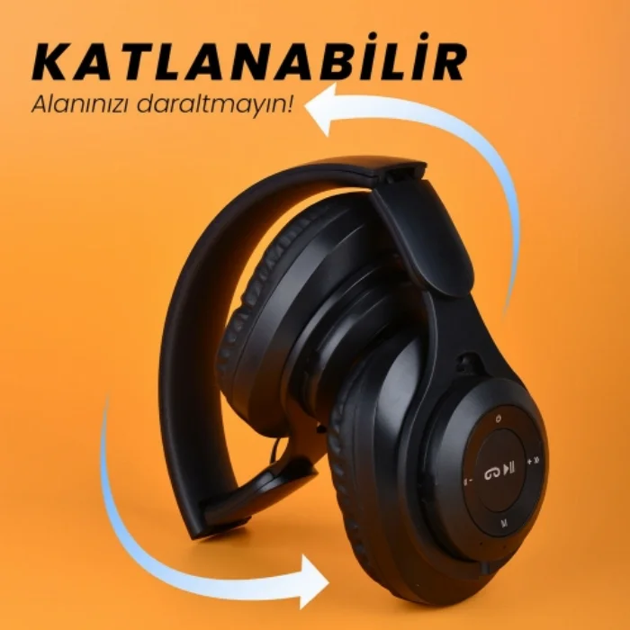 Zore M6 Plus Ayarlanabilir ve Katlanabilir Kulak Üstü Bluetooth Kulaklık - Siyah