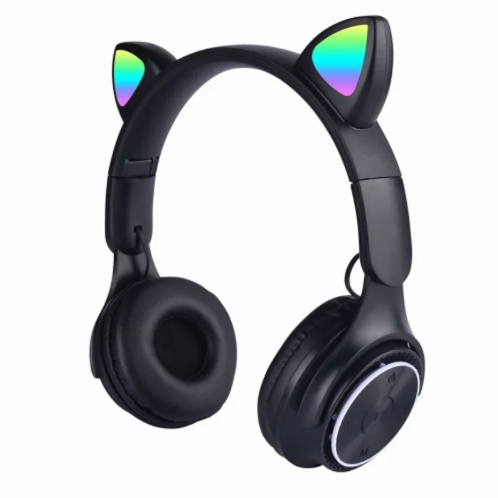Zore M6 Pro Cat RGB Led Işıklı Kedi Kulağı Band Tasarımlı Ayarlanabilir ve Katlanabilir Kulak Üstü Bluetooth Kulaklık - Siyah
