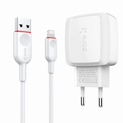 Zore Vest Serisi V2 Apple Lightning 2 in 1 Hızlı Şarj Seti 2.4A/12w - Beyaz