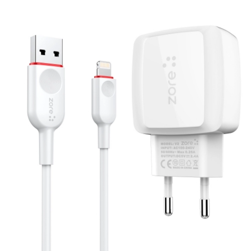 Zore Vest Serisi V2 Apple Lightning 2 in 1 Hızlı Şarj Seti 2.4A/12w - Beyaz