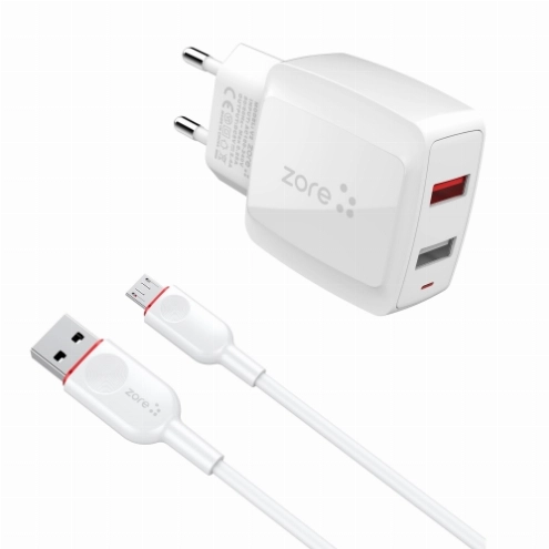 Zore Vest Serisi V2 Micro-USB 2 in 1 Hızlı Şarj Seti 2.4A/12w - Beyaz