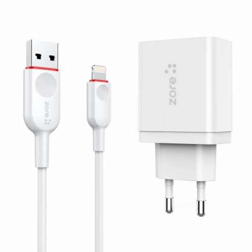 Zore xMac Serisi Apple Lightning 2 in 1 Çift Giriş Hızlı Şarj Seti QC 3.4A/18w - Beyaz