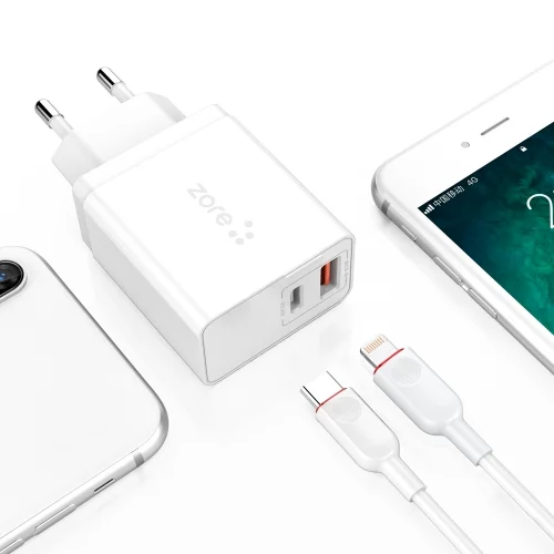 Zore xMac Serisi Apple Lightning 2 in 1 Hızlı Şarj Seti Type-C PD QC 3.4A/18w - Beyaz