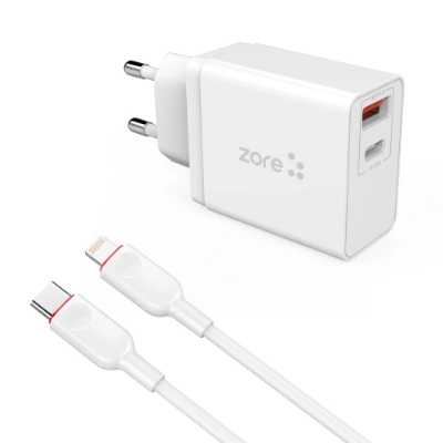 Zore xMac Serisi Apple Lightning 2 in 1 Hızlı Şarj Seti Type-C PD QC 3.4A/18w - Beyaz