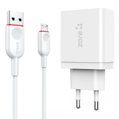 Zore xMac Serisi Micro-USB 2 in 1 Çift Giriş Hızlı Şarj Seti QC 3.4A/18w - Beyaz