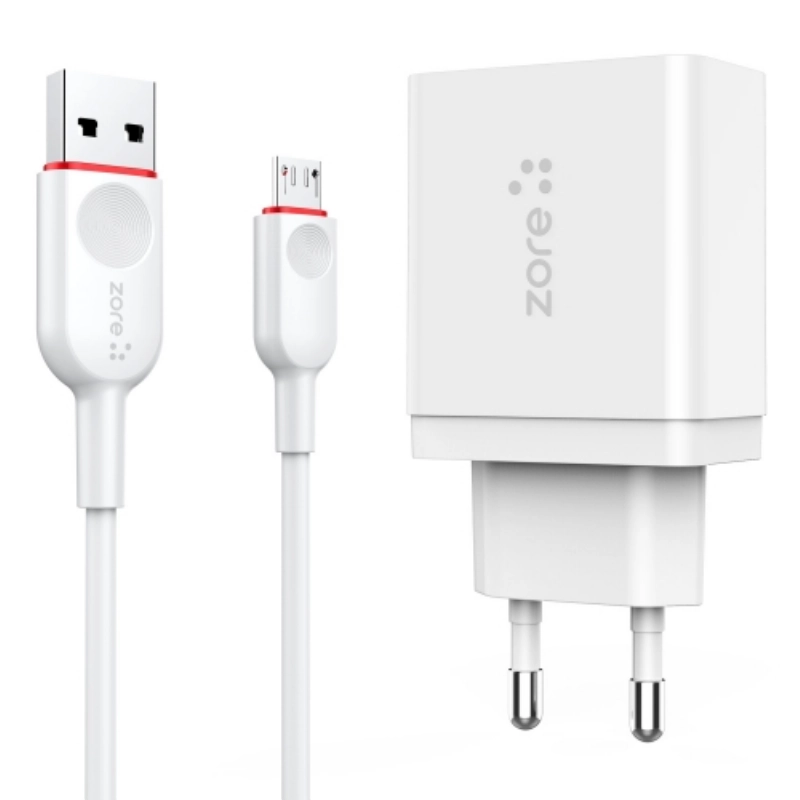 Zore xMac Serisi Micro-USB 2 in 1 Çift Giriş Hızlı Şarj Seti QC 3.4A/18w - Beyaz