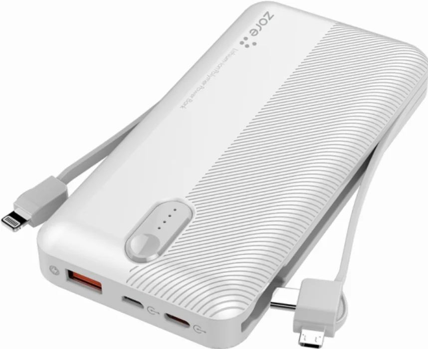 Zore Zr-2014 20000 mAh Powerbank Lightning Micro-USB Type-C Dahili Kablo - Beyaz